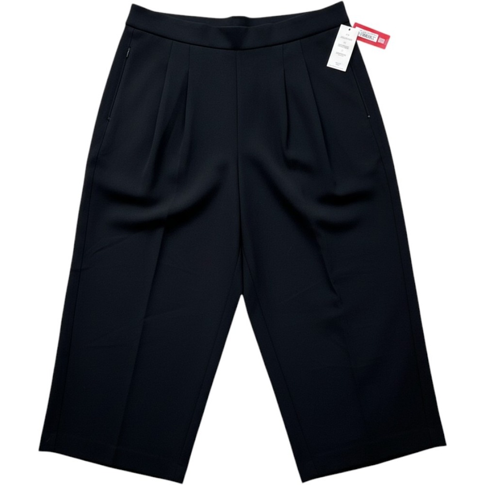 NWT Spanx Wide Leg Ponte Pleated Tux Trouser Women 1X Petite Black Pull On Pants